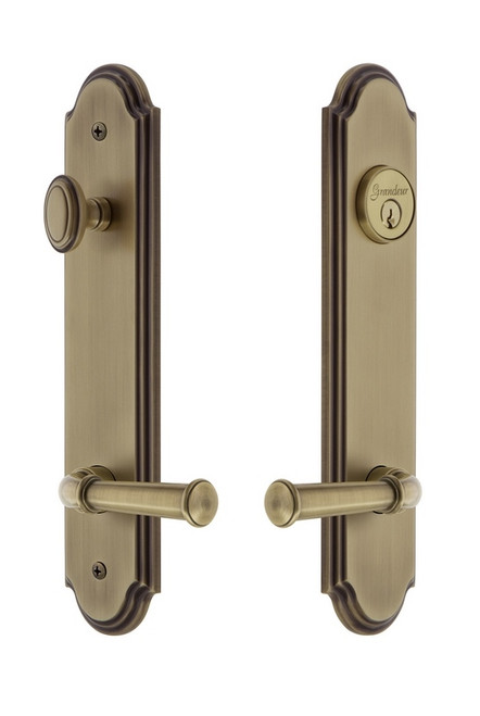 Grandeur Hardware - Hardware Arc Tall Plate Complete Entry Set with Georgetown Lever in Vintage Brass - ARCGEO - 841124