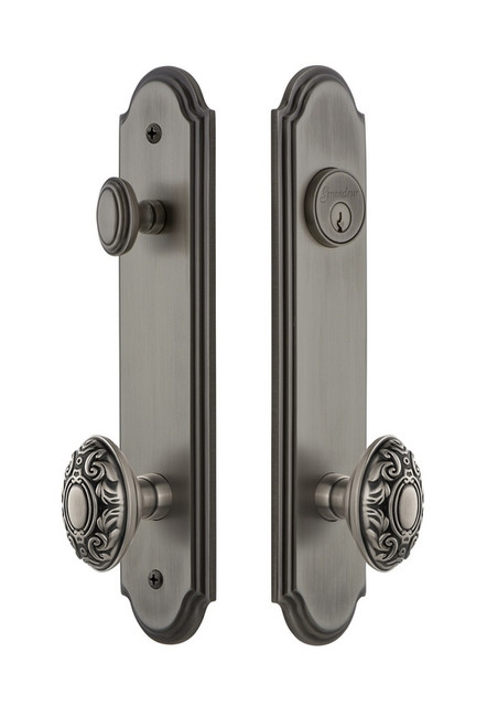 Grandeur Hardware - Hardware Arc Tall Plate Complete Entry Set with Grande Victorian Knob in Antique Pewter - ARCGVC - 839630