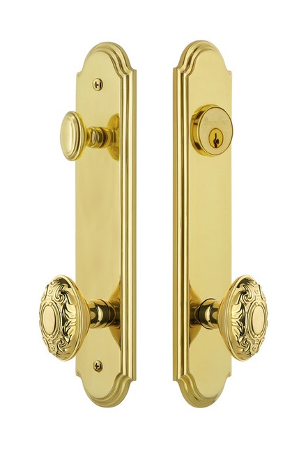 Grandeur Hardware - Hardware Arc Tall Plate Complete Entry Set with Grande Victorian Knob in Lifetime Brass - ARCGVC - 839638
