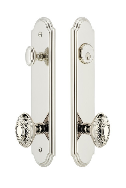 Grandeur Hardware - Hardware Arc Tall Plate Complete Entry Set with Grande Victorian Knob in Polished Nickel - ARCGVC - 839647