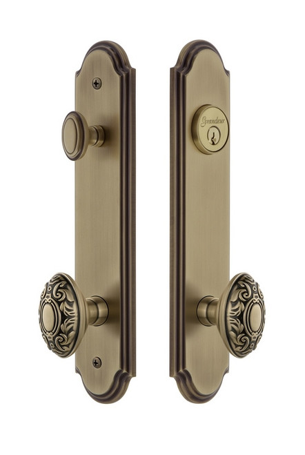 Grandeur Hardware - Hardware Arc Tall Plate Complete Entry Set with Grande Victorian Knob in Vintage Brass - ARCGVC - 839660