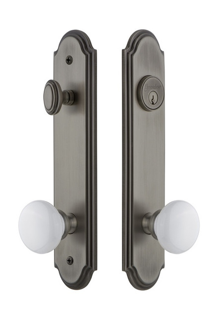 Grandeur Hardware - Hardware Arc Tall Plate Complete Entry Set with Hyde Park Knob in Antique Pewter - ARCHYD - 839663
