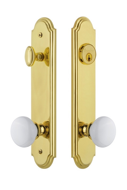 Grandeur Hardware - Hardware Arc Tall Plate Complete Entry Set with Hyde Park Knob in Lifetime Brass - ARCHYD - 839670