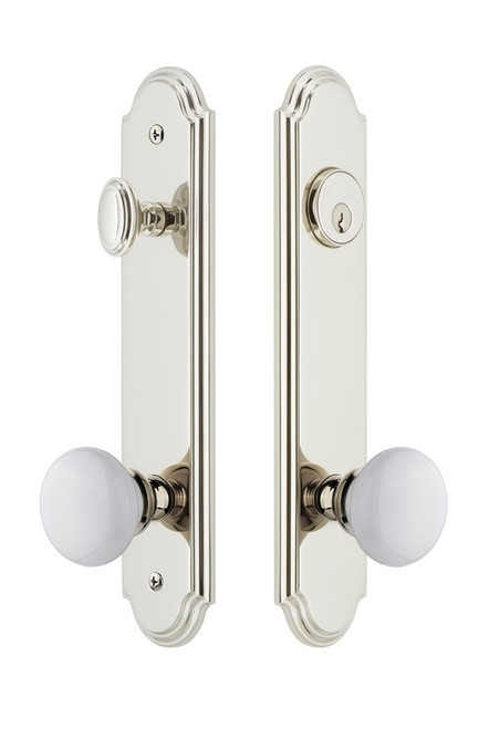 Grandeur Hardware - Hardware Arc Tall Plate Complete Entry Set with Hyde Park Knob in Polished Nickel - ARCHYD - 839677