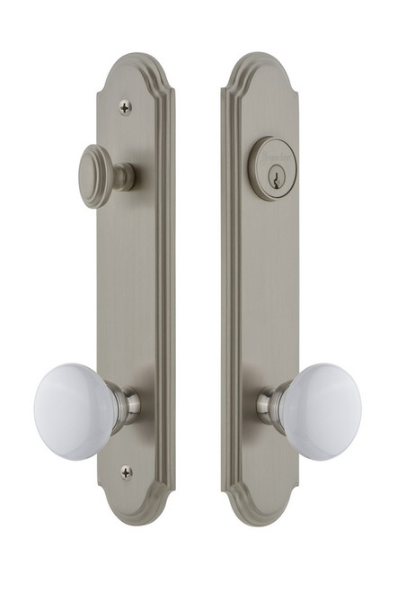 Grandeur Hardware - Hardware Arc Tall Plate Complete Entry Set with Hyde Park Knob in Satin Nickel - ARCHYD - 839682