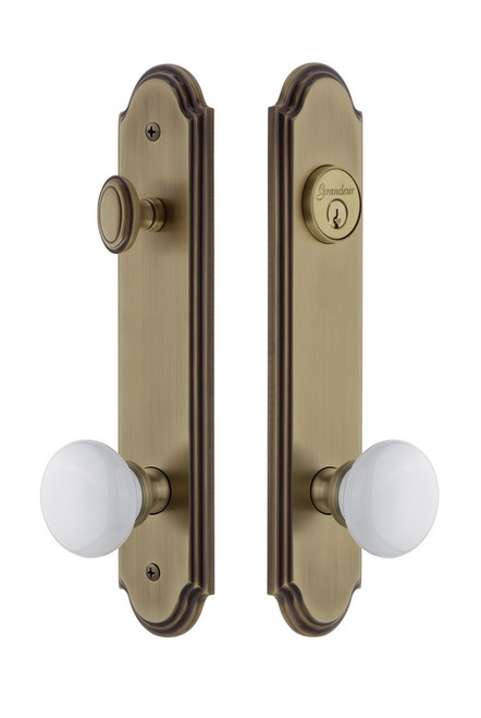 Grandeur Hardware - Hardware Arc Tall Plate Complete Entry Set with Hyde Park Knob in Vintage Brass - ARCHYD - 839689