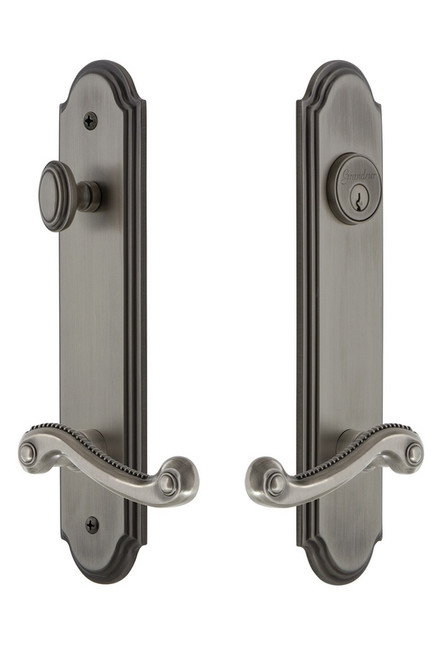Grandeur Hardware - Hardware Arc Tall Plate Complete Entry Set with Newport Lever in Antique Pewter - ARCNEW - 841131