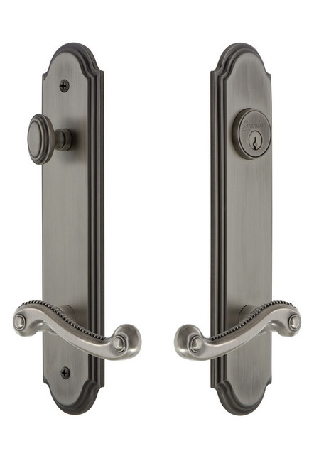 Grandeur Hardware - Hardware Arc Tall Plate Complete Entry Set with Newport Lever in Antique Pewter - ARCNEW - 841135