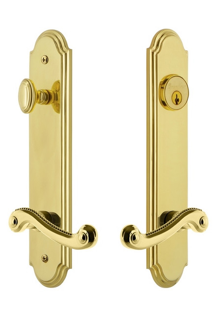 Grandeur Hardware - Hardware Arc Tall Plate Complete Entry Set with Newport Lever in Lifetime Brass - ARCNEW - 841147