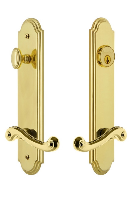 Grandeur Hardware - Hardware Arc Tall Plate Complete Entry Set with Newport Lever in Lifetime Brass - ARCNEW - 841151