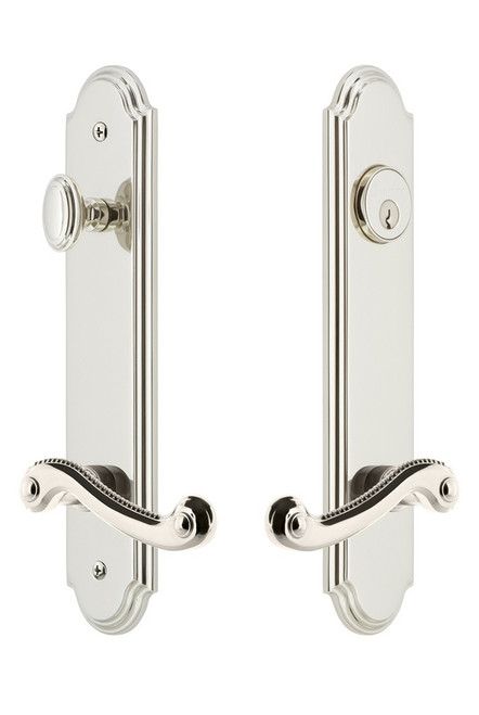 Grandeur Hardware - Hardware Arc Tall Plate Complete Entry Set with Newport Lever in Polished Nickel - ARCNEW - 841162