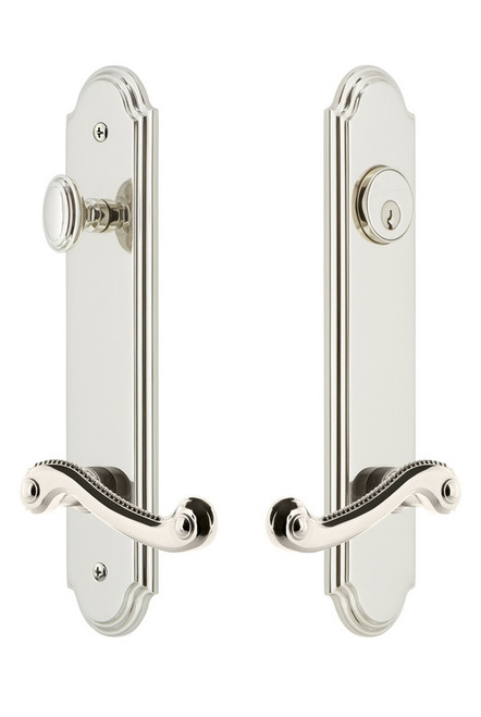 Grandeur Hardware - Hardware Arc Tall Plate Complete Entry Set with Newport Lever in Polished Nickel - ARCNEW - 841163