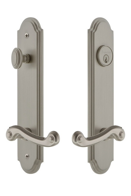 Grandeur Hardware - Hardware Arc Tall Plate Complete Entry Set with Newport Lever in Satin Nickel - ARCNEW - 841175
