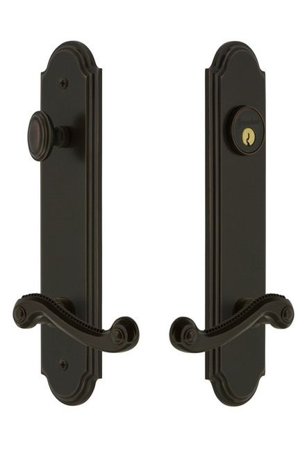 Grandeur Hardware - Hardware Arc Tall Plate Complete Entry Set with Newport Lever in Timeless Bronze - ARCNEW - 841178