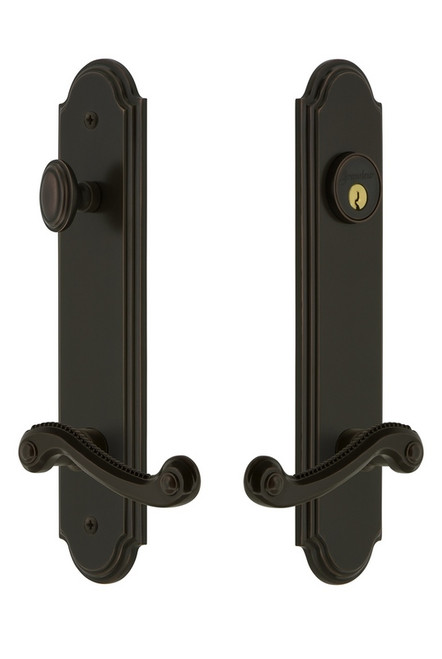 Grandeur Hardware - Hardware Arc Tall Plate Complete Entry Set with Newport Lever in Timeless Bronze - ARCNEW - 841179
