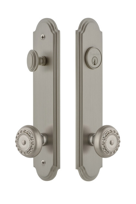 Grandeur Hardware - Hardware Arc Tall Plate Complete Entry Set with Parthenon Knob in Satin Nickel - ARCPAR - 839715