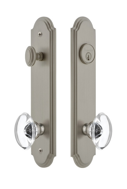 Grandeur Hardware - Hardware Arc Tall Plate Complete Entry Set with Provence Knob in Satin Nickel - ARCPRO - 839745