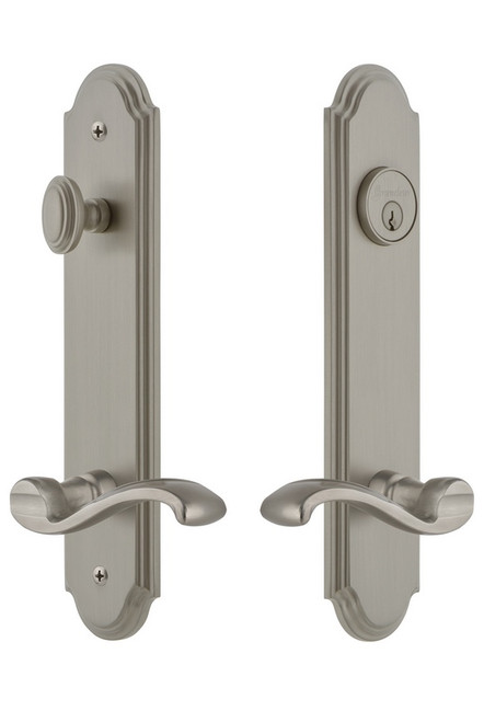 Grandeur Hardware - Hardware Arc Tall Plate Complete Entry Set with Portofino Lever in Satin Nickel - ARCPRT - 841234