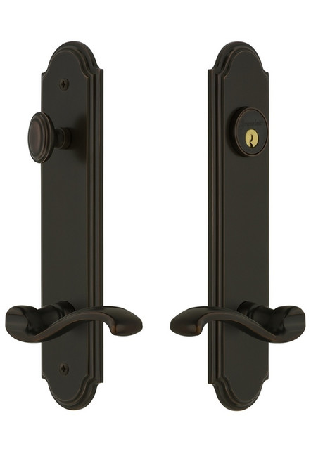 Grandeur Hardware - Hardware Arc Tall Plate Complete Entry Set with Portofino Lever in Timeless Bronze - ARCPRT - 841241