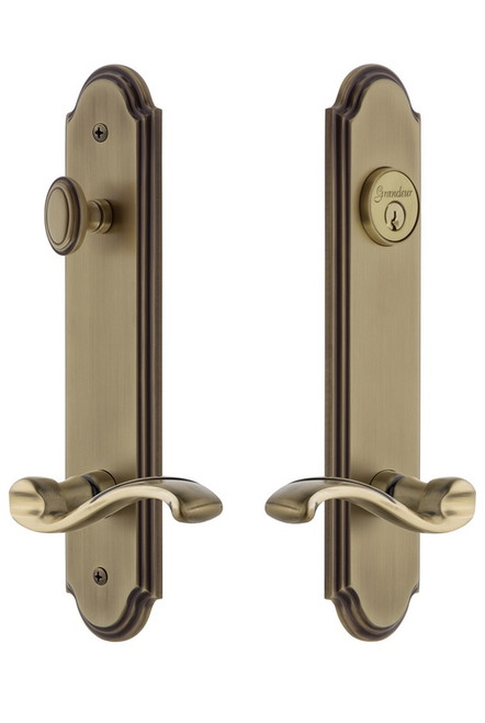 Grandeur Hardware - Hardware Arc Tall Plate Complete Entry Set with Portofino Lever in Vintage Brass - ARCPRT - 841254