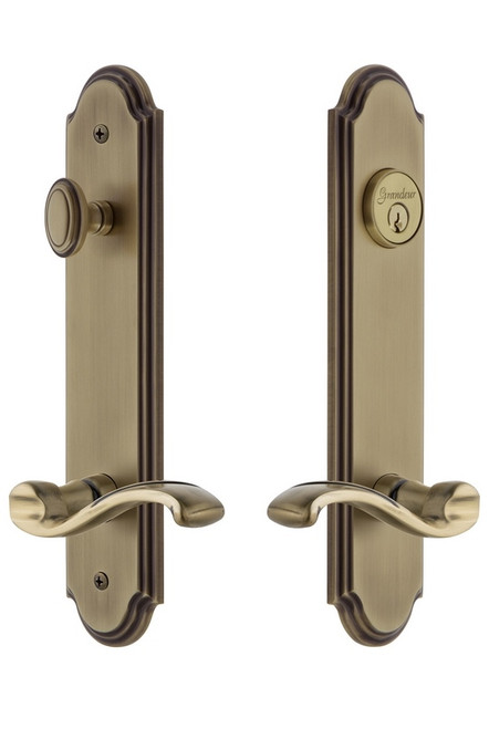 Grandeur Hardware - Hardware Arc Tall Plate Complete Entry Set with Portofino Lever in Vintage Brass - ARCPRT - 841255