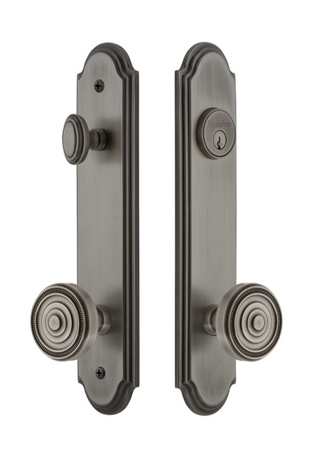 Grandeur Hardware - Hardware Arc Tall Plate Complete Entry Set with Soleil Knob in Antique Pewter - ARCSOL - 839757