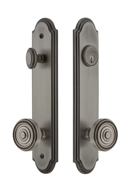 Grandeur Hardware - Hardware Arc Tall Plate Complete Entry Set with Soleil Knob in Antique Pewter - ARCSOL - 839758