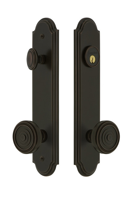 Grandeur Hardware - Hardware Arc Tall Plate Complete Entry Set with Soleil Knob in Timeless Bronze - ARCSOL - 839783