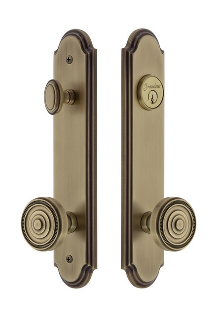 Grandeur Hardware - Hardware Arc Tall Plate Complete Entry Set with Soleil Knob in Vintage Brass - ARCSOL - 839786