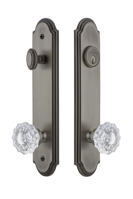 Grandeur Hardware - Hardware Arc Tall Plate Complete Entry Set with Versailles Knob in Antique Pewter - ARCVER - 839789