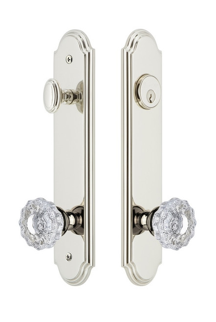 Grandeur Hardware - Hardware Arc Tall Plate Complete Entry Set with Versailles Knob in Polished Nickel - ARCVER - 839807