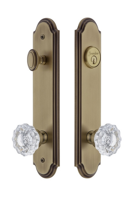 Grandeur Hardware - Hardware Arc Tall Plate Complete Entry Set with Versailles Knob in Vintage Brass - ARCVER - 839817