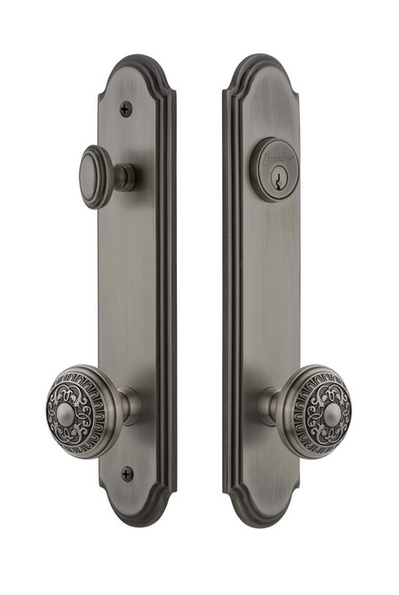 Grandeur Hardware - Hardware Arc Tall Plate Complete Entry Set with Windsor Knob in Antique Pewter - ARCWIN - 839823