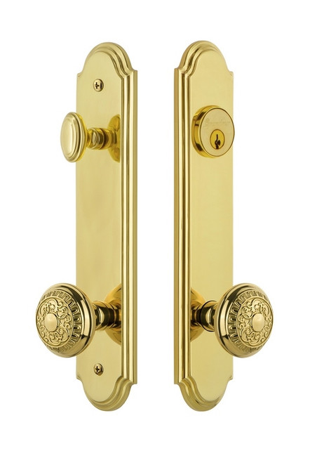 Grandeur Hardware - Hardware Arc Tall Plate Complete Entry Set with Windsor Knob in Lifetime Brass - ARCWIN - 839831