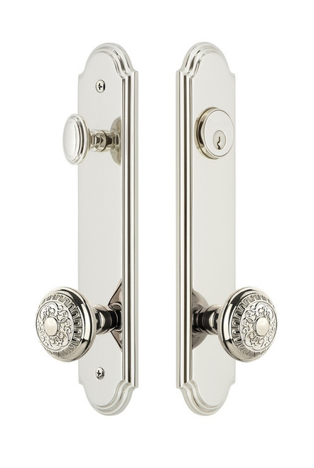 Grandeur Hardware - Hardware Arc Tall Plate Complete Entry Set with Windsor Knob in Polished Nickel - ARCWIN - 839839