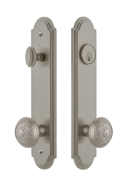 Grandeur Hardware - Hardware Arc Tall Plate Complete Entry Set with Windsor Knob in Satin Nickel - ARCWIN - 839844