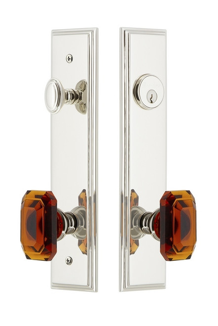 Grandeur Hardware - Hardware Carre Tall Plate Complete Entry Set with Baguette Amber Knob in Polished Nickel - CARBCA - 839869