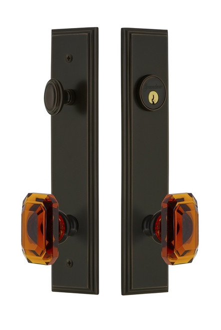 Grandeur Hardware - Hardware Carre Tall Plate Complete Entry Set with Baguette Amber Knob in Timeless Bronze - CARBCA - 839877