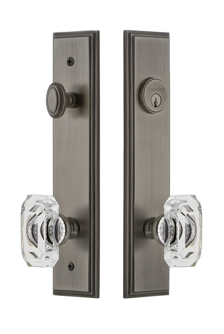 Grandeur Hardware - Hardware Carre Tall Plate Complete Entry Set with Baguette Clear Crystal Knob in Antique Pewter - CARBCC - 839885