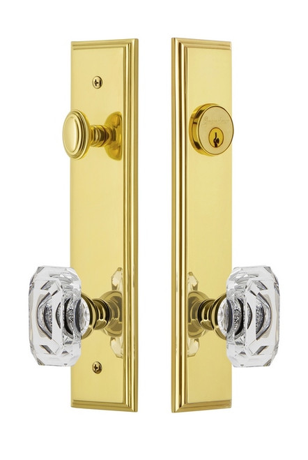 Grandeur Hardware - Hardware Carre Tall Plate Complete Entry Set with Baguette Clear Crystal Knob in Lifetime Brass - CARBCC - 839893