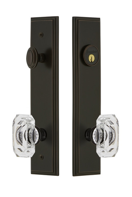 Grandeur Hardware - Hardware Carre Tall Plate Complete Entry Set with Baguette Clear Crystal Knob in Timeless Bronze - CARBCC - 839909