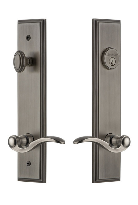 Grandeur Hardware - Hardware Carre Tall Plate Complete Entry Set with Bellagio Lever in Antique Pewter - CARBEL - 841259