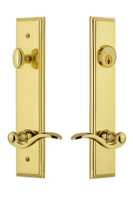 Grandeur Hardware - Hardware Carre Tall Plate Complete Entry Set with Bellagio Lever in Lifetime Brass - CARBEL - 841274