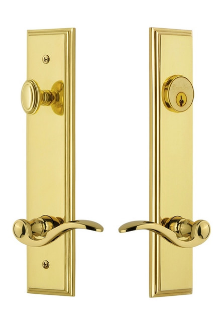 Grandeur Hardware - Hardware Carre Tall Plate Complete Entry Set with Bellagio Lever in Lifetime Brass - CARBEL - 841277