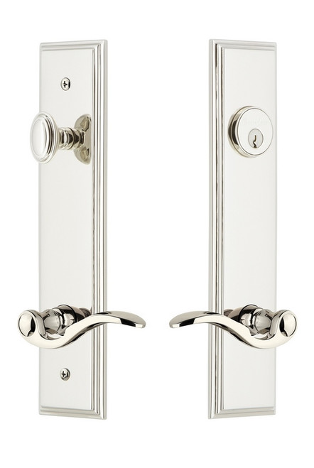 Grandeur Hardware - Hardware Carre Tall Plate Complete Entry Set with Bellagio Lever in Polished Nickel - CARBEL - 841293