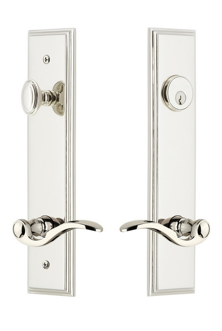 Grandeur Hardware - Hardware Carre Tall Plate Complete Entry Set with Bellagio Lever in Polished Nickel - CARBEL - 841294