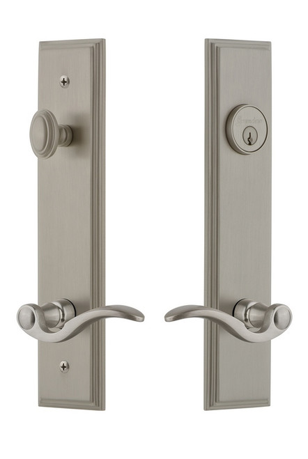 Grandeur Hardware - Hardware Carre Tall Plate Complete Entry Set with Bellagio Lever in Satin Nickel - CARBEL - 841304