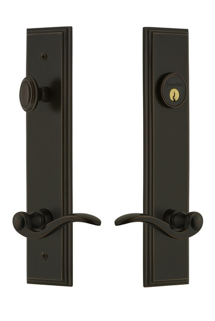 Grandeur Hardware - Hardware Carre Tall Plate Complete Entry Set with Bellagio Lever in Timeless Bronze - CARBEL - 841307
