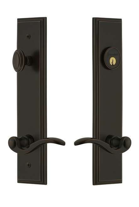 Grandeur Hardware - Hardware Carre Tall Plate Complete Entry Set with Bellagio Lever in Timeless Bronze - CARBEL - 841309