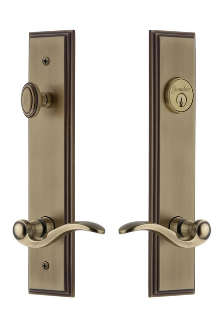 Grandeur Hardware - Hardware Carre Tall Plate Complete Entry Set with Bellagio Lever in Vintage Brass - CARBEL - 841315